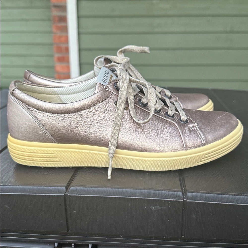 Ecco Shoes Hydromax Casual Sneakers Leather Lace Up in pewter bronze shade - Picture 6 of 11